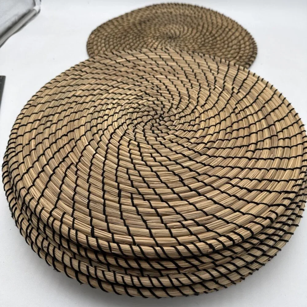 IKEA Lattad Seagrass Black Natural Round Single Placemat Set 8 Straw Tan
